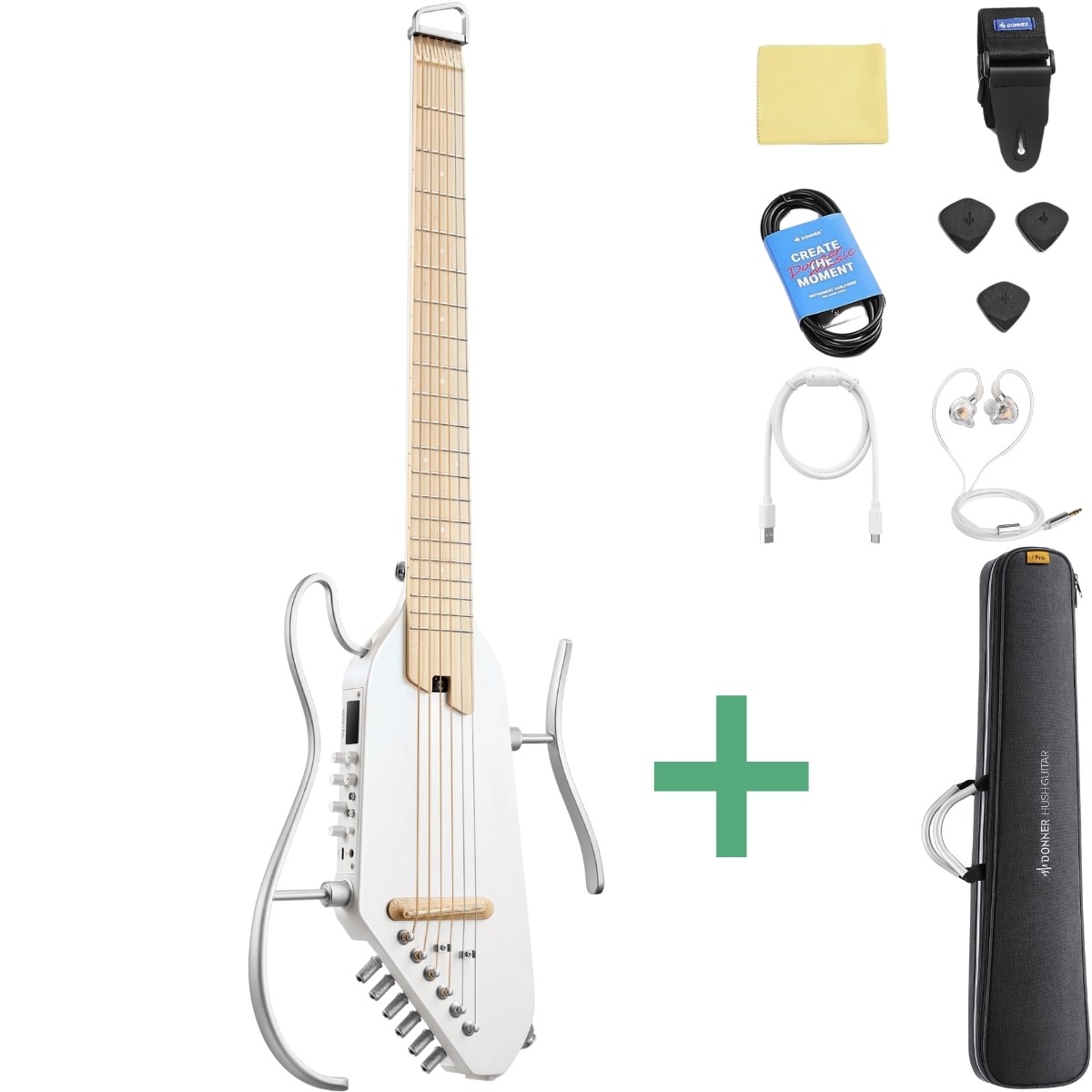 Donner Hush-  Pro Silent Guitar Hvid