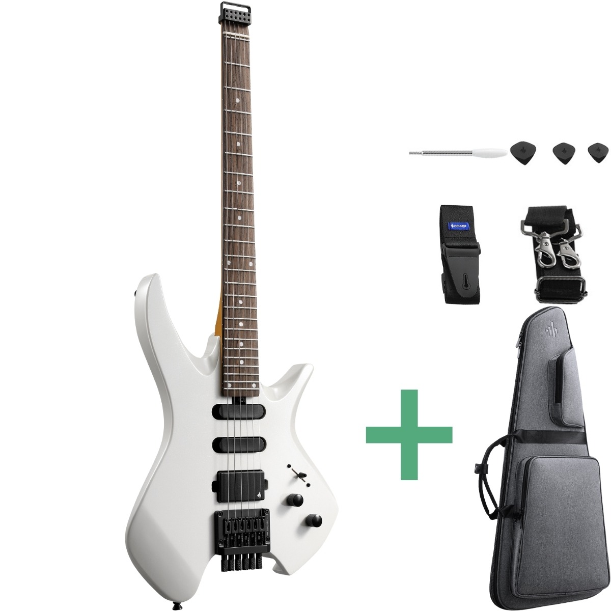 Donner Hlx-500 Headless El-guitar Hvid