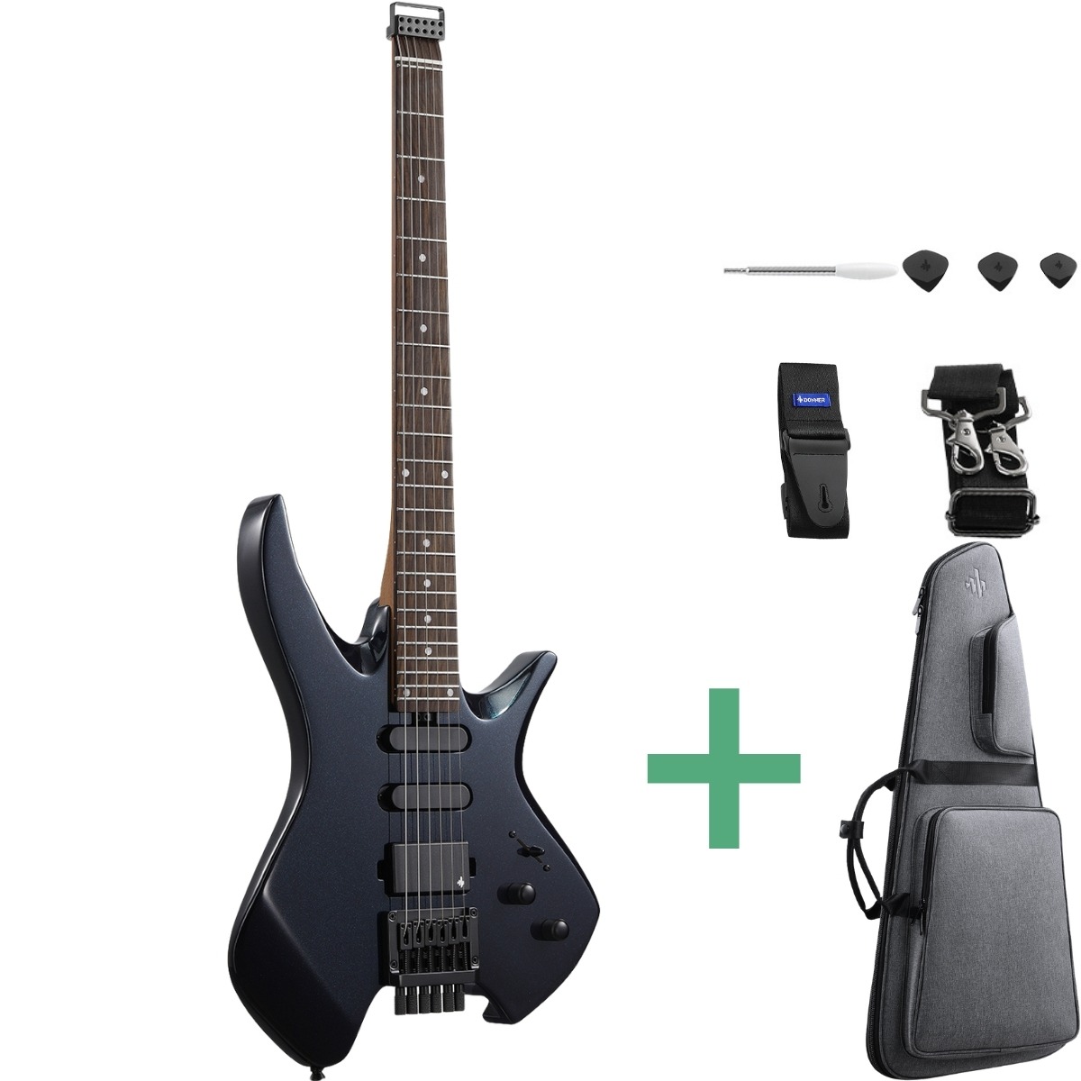 Donner Hlx-500 Headless El-guitar Mercedes Blue