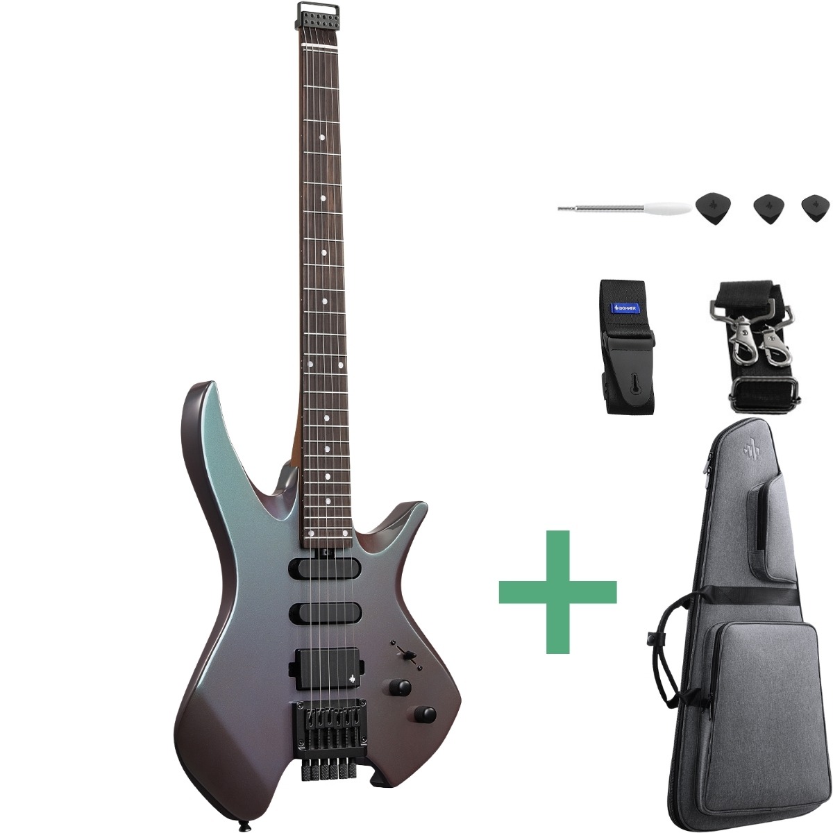 Donner Hlx-500 Headless El-guitar Night Glow