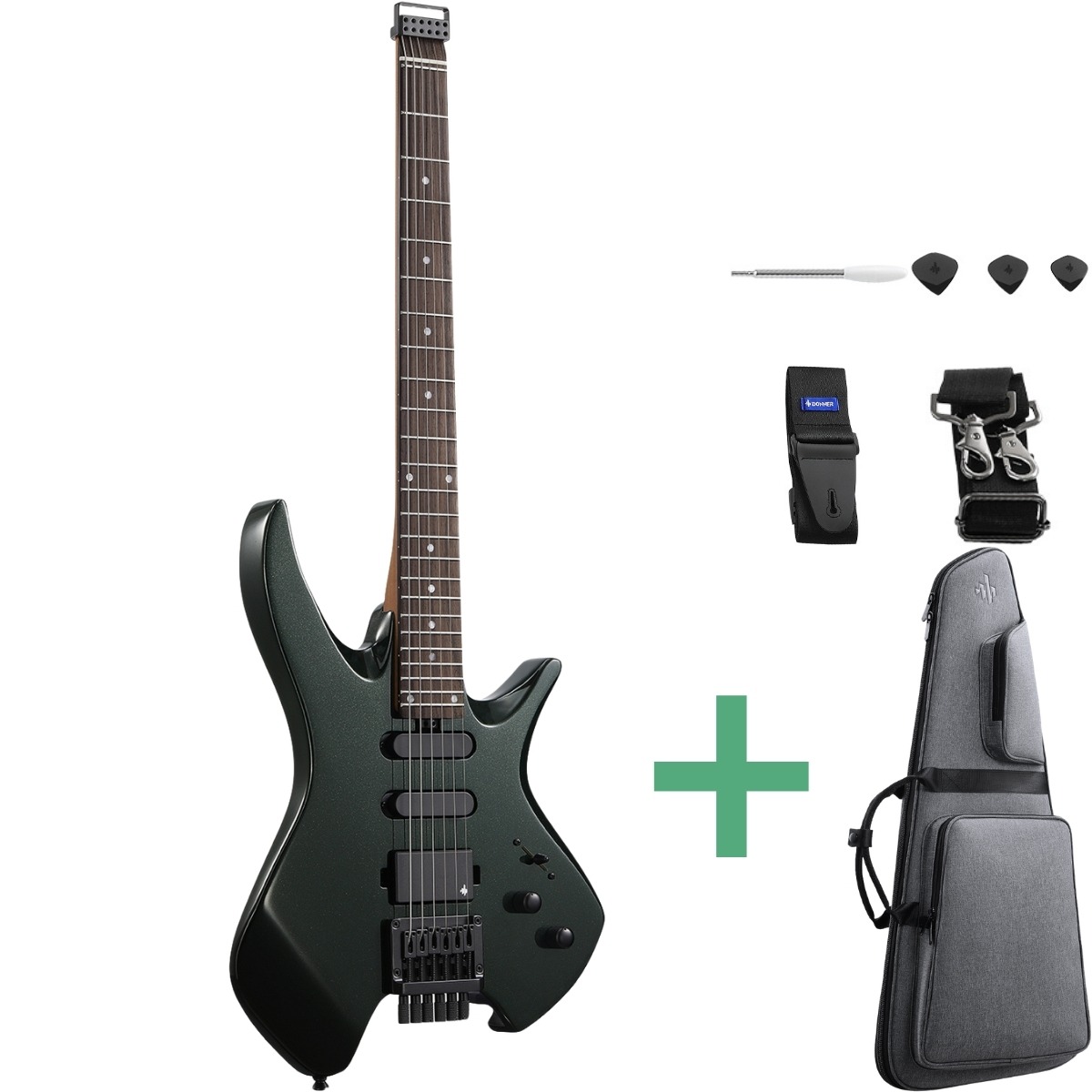 Donner Hlx-500 Headless El-guitar Racing Green