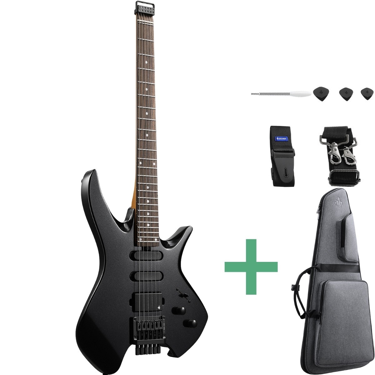 Donner Hlx-500 Headless El-guitar Sort