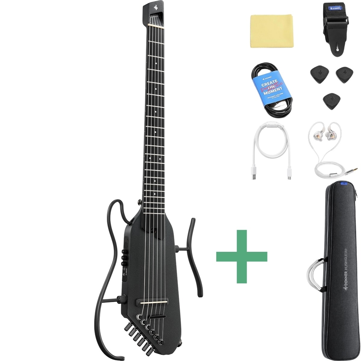 Donner Hush-  Silent Spansk Guitar Sort