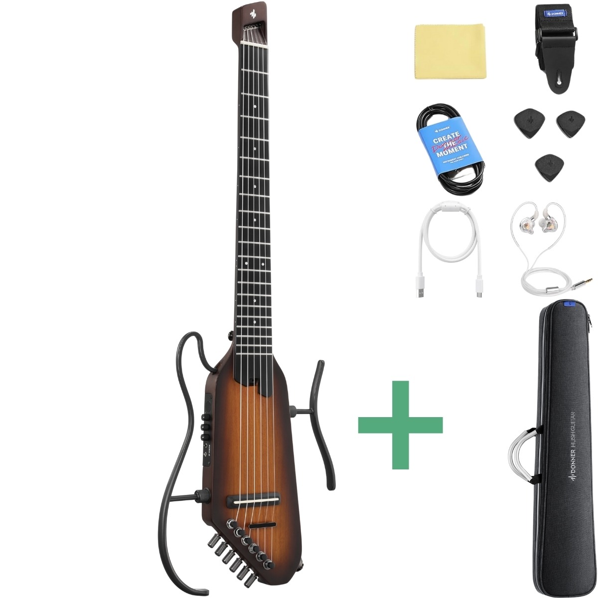 Donner Hush-  Silent Spansk Guitar Sunburst