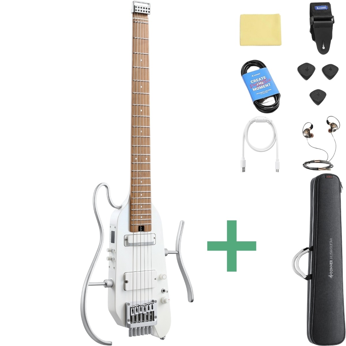 Donner Hush-  Pro Silent El-guitar Hvid