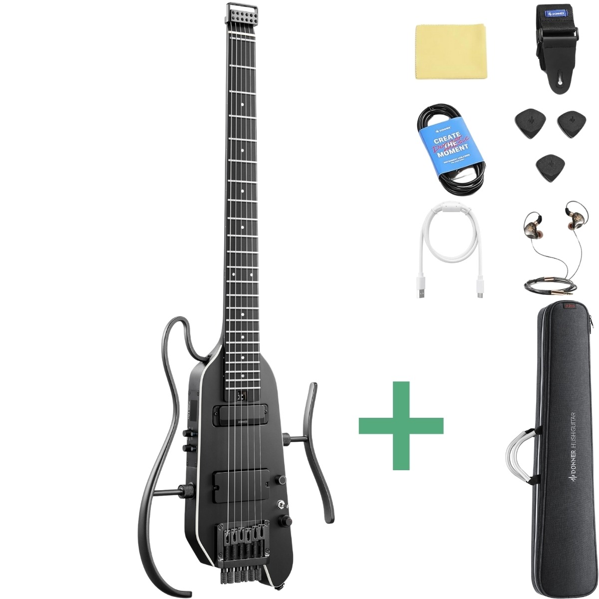 Donner Hush-  Pro Silent El-guitar Sort