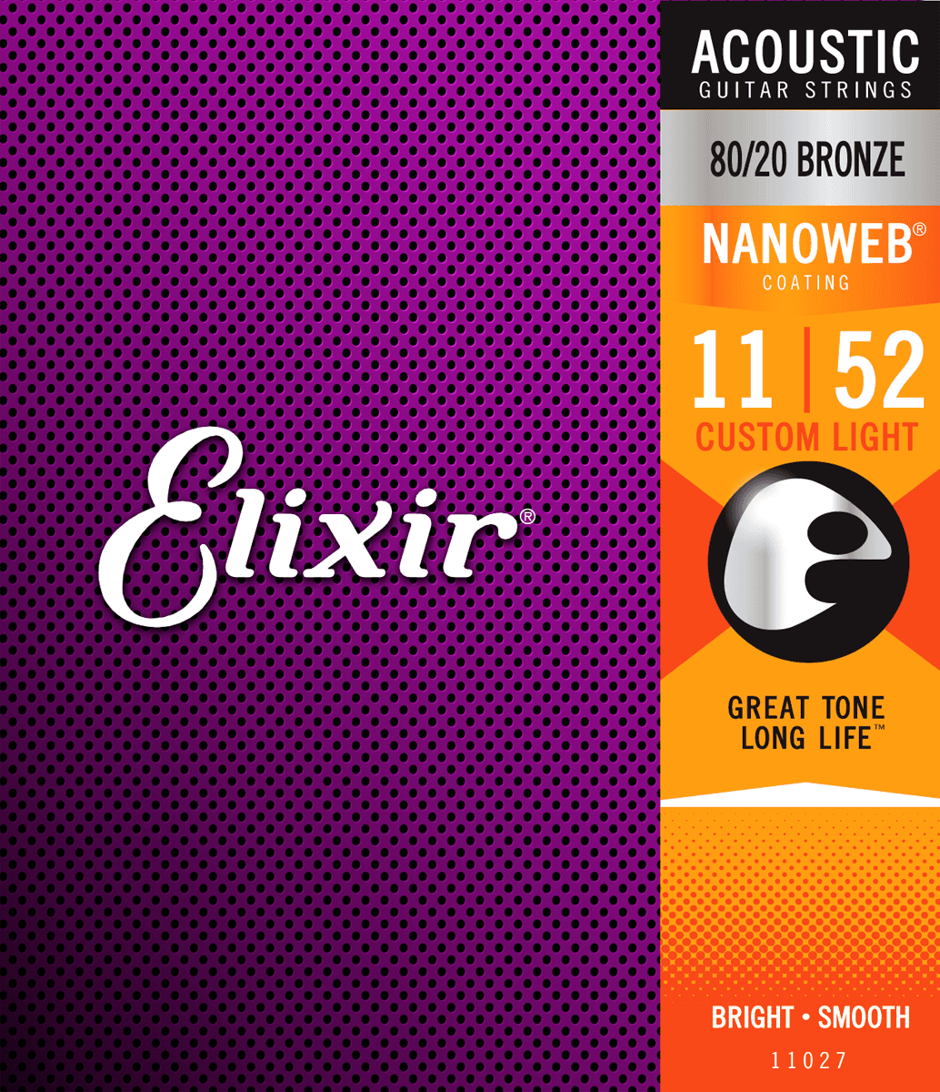 Elixir Nanoweb Bronze 80 20 Western-strenge 011-052 Custom Light
