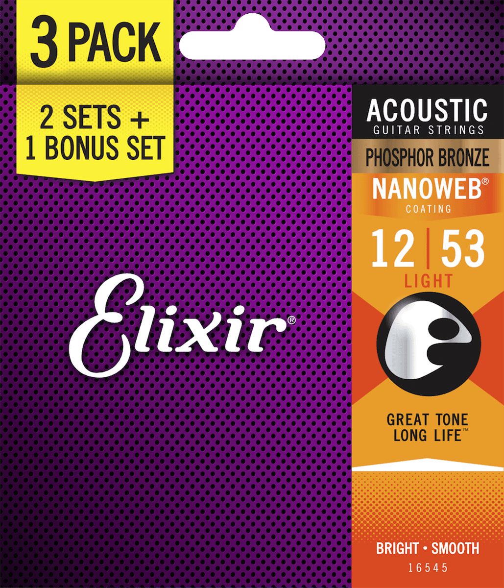 Elixir Nanoweb Phosphor Bronze Western-strenge 012-053 Light   Pack