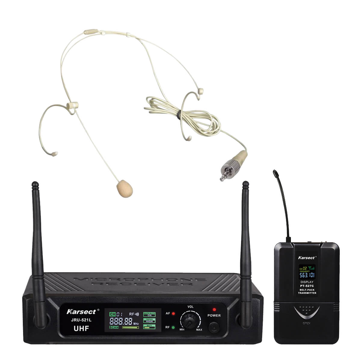 Karsect Jru-521l Pt-527c Ht-3a Trådløst Tyndt Headset-mikrofon-sæt