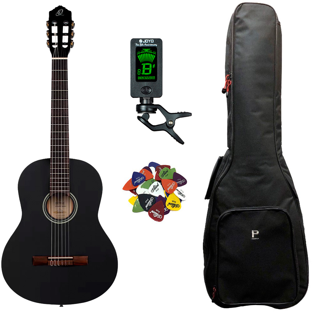 Ortega Rst5 Klassisk Spansk     Guitar Pakke Satin Black